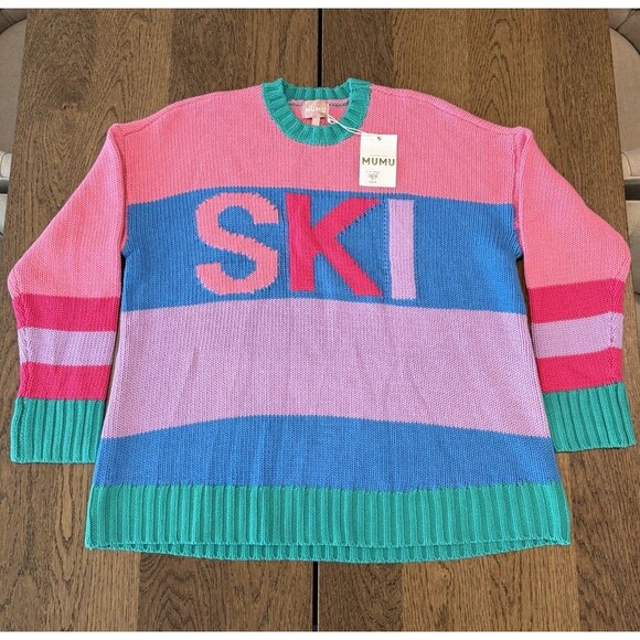Show Me Your Mumu Oversized Knit Ski Sweater Women’s Sz L Pink Multi Heavyweight - Picture 3 of 13